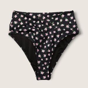 VS PINK V Crossover High-Waist Bikini Bottom Pure Black FLoral